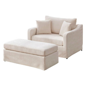 English Elm 43.9 Inch Oversized Chenille Accent Chair with Ottoman Bolster Pillows Farmhouse Lounge Seating Beige W3098S00093
