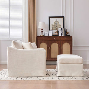 English Elm 43.9 Inch Oversized Chenille Accent Chair with Ottoman Bolster Pillows Farmhouse Lounge Seating Beige W3098S00093