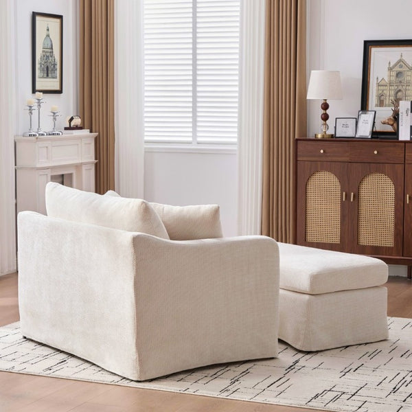 English Elm 43.9 Inch Oversized Chenille Accent Chair with Ottoman Bolster Pillows Farmhouse Lounge Seating Beige W3098S00093
