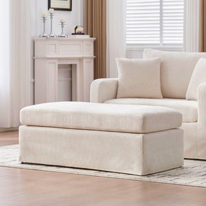 English Elm 43.9 Inch Oversized Chenille Accent Chair with Ottoman Bolster Pillows Farmhouse Lounge Seating Beige W3098S00093