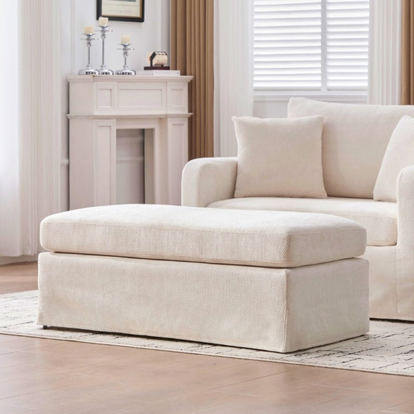 English Elm 43.9 Inch Oversized Chenille Accent Chair with Ottoman Bolster Pillows Farmhouse Lounge Seating Beige W3098S00093