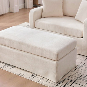 English Elm 43.9 Inch Oversized Chenille Accent Chair with Ottoman Bolster Pillows Farmhouse Lounge Seating Beige W3098S00093
