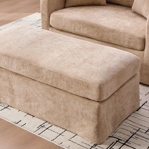 English Elm 43.9 Inch Oversized Chenille Accent Chair with Ottoman Bolster Pillows Farmhouse Lounge Seating Wheat W3098S00094