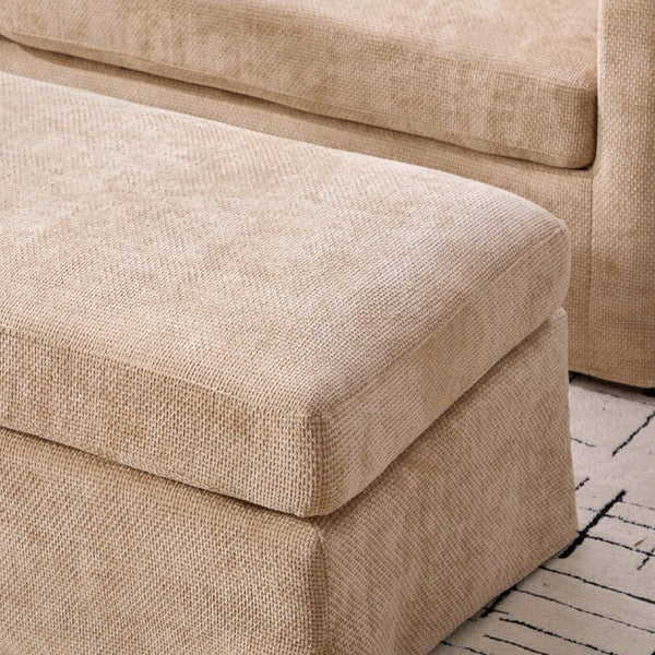 English Elm 43.9 Inch Oversized Chenille Accent Chair with Ottoman Bolster Pillows Farmhouse Lounge Seating Wheat W3098S00094