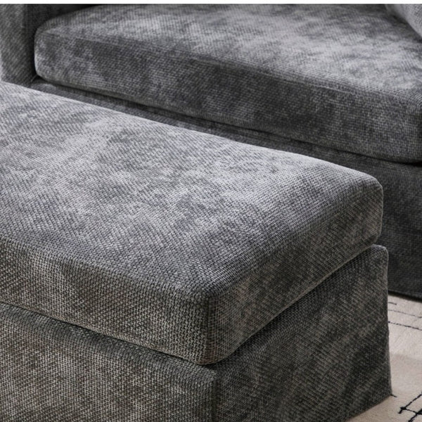 English Elm 43.9 Inch Oversized Chenille Accent Chair with Ottoman Bolster Pillows Farmhouse Lounge Seating Charcoal W3098S00095