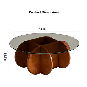 English Elm Modern Round Glass Top Coffee Table with Walnut Crossed Legs for Living Room Spaces W3101P417725