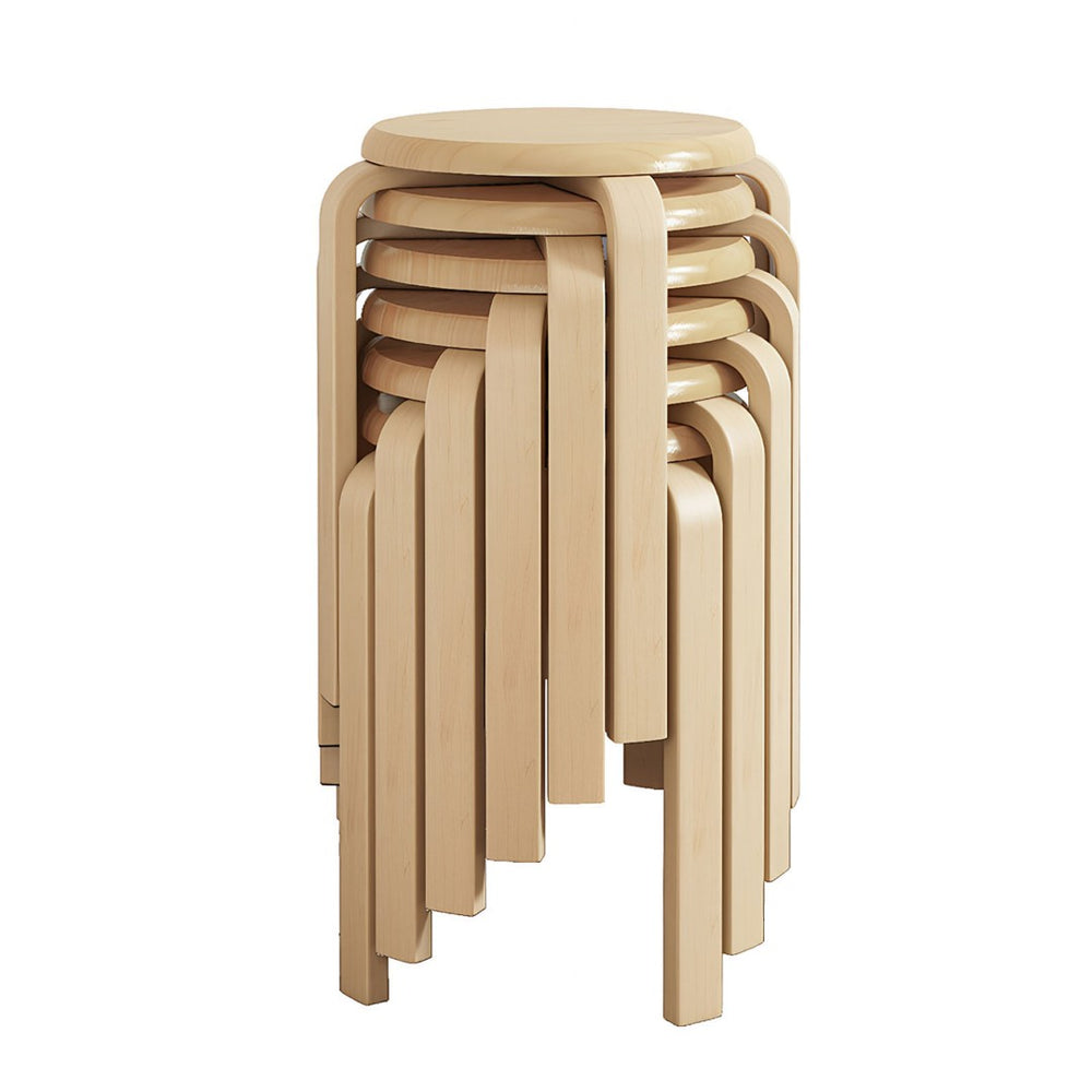 English Elm Stackable Bentwood Round Backless Stools Set of 6 with Felt Pads for Dining or Classroom W3101P480684
