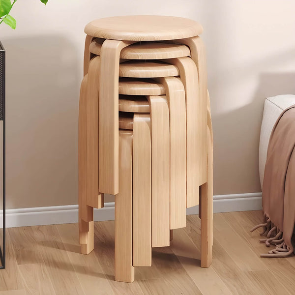 English Elm Stackable Bentwood Round Backless Stools Set of 6 with Felt Pads for Dining or Classroom W3101P480684