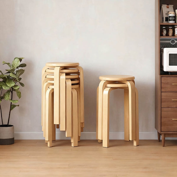 English Elm Stackable Bentwood Round Backless Stools Set of 6 with Felt Pads for Dining or Classroom W3101P480684