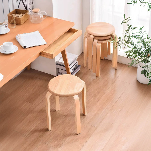 English Elm Stackable Bentwood Round Backless Stools Set of 6 with Felt Pads for Dining or Classroom W3101P480684