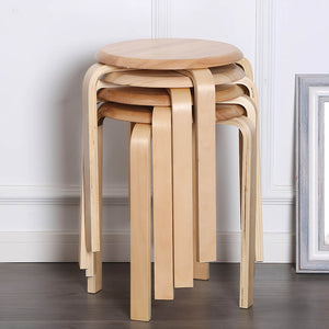 English Elm Stackable Bentwood Round Backless Stools Set of 6 with Felt Pads for Dining or Classroom W3101P480684