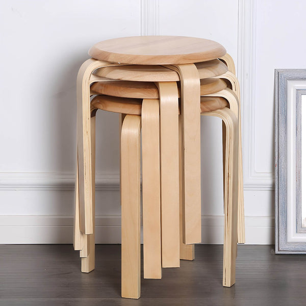 English Elm Stackable Bentwood Round Backless Stools Set of 6 with Felt Pads for Dining or Classroom W3101P480684