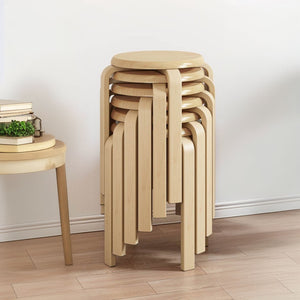 English Elm Stackable Bentwood Round Backless Stools Set of 6 with Felt Pads for Dining or Classroom W3101P480684