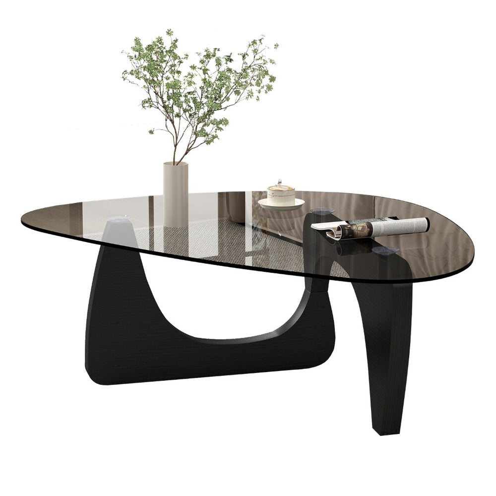 English Elm Modern Mid Century Coffee Table Tempered Glass Top Walnut Base Low Profile Lounge W3101P480730