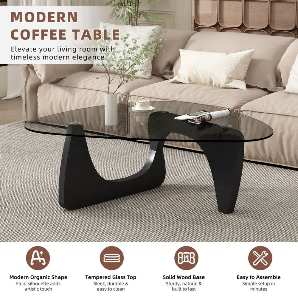 English Elm Modern Mid Century Coffee Table Tempered Glass Top Walnut Base Low Profile Lounge W3101P480730