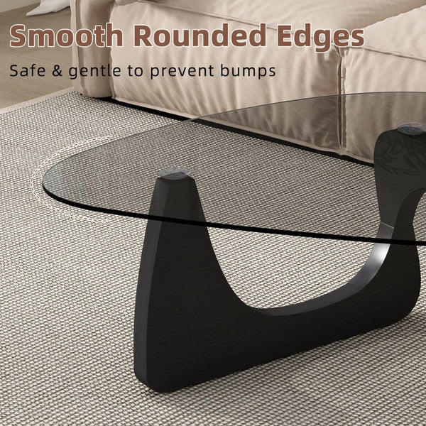 English Elm Modern Mid Century Coffee Table Tempered Glass Top Walnut Base Low Profile Lounge W3101P480730