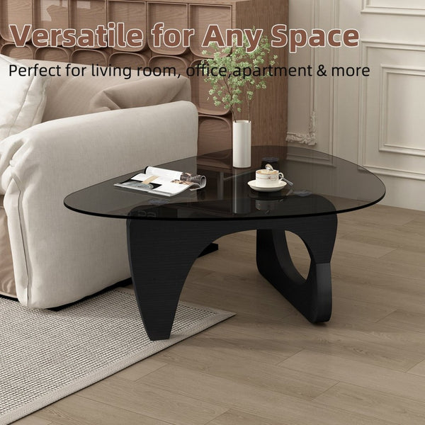 English Elm Modern Mid Century Coffee Table Tempered Glass Top Walnut Base Low Profile Lounge W3101P480730