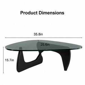 English Elm Modern Mid Century Coffee Table Tempered Glass Top Walnut Base Low Profile Lounge W3101P480730