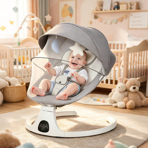 English Elm Baby Electric Swing with Bluetooth Speaker Remote 5 Speeds Soothing Nursery Rocker W3101P481716