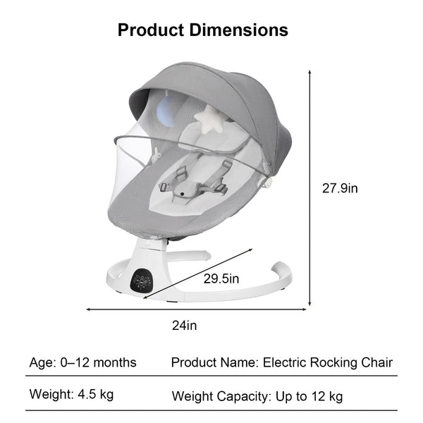 English Elm Baby Electric Swing with Bluetooth Speaker Remote 5 Speeds Soothing Nursery Rocker W3101P481716