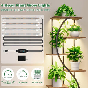 English Elm 59" Seven Tier S Shaped Metal Plant Stand with Full Spectrum Grow Lights for Corners W3101P484174