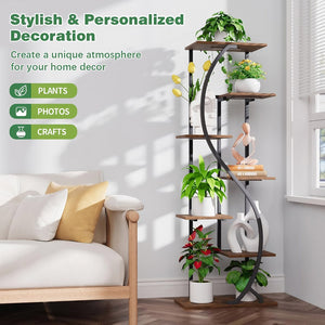 English Elm 59" Seven Tier S Shaped Metal Plant Stand with Full Spectrum Grow Lights for Corners W3101P484174