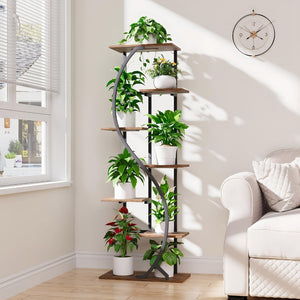 English Elm 59" Seven Tier S Shaped Metal Plant Stand with Full Spectrum Grow Lights for Corners W3101P484174