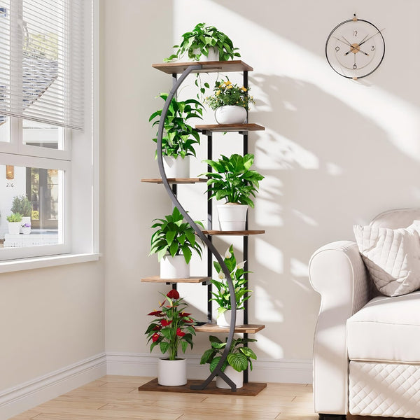 English Elm 59" Seven Tier S Shaped Metal Plant Stand with Full Spectrum Grow Lights for Corners W3101P484174