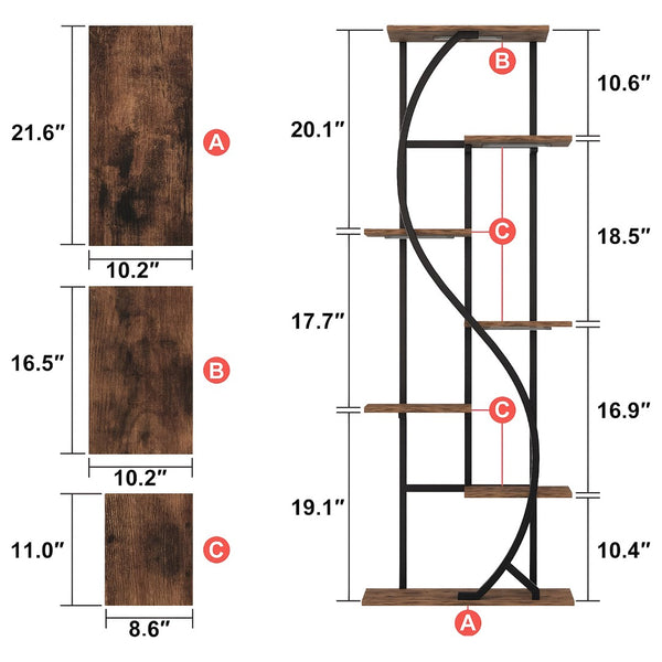 English Elm 59" Seven Tier S Shaped Metal Plant Stand with Full Spectrum Grow Lights for Corners W3101P484174