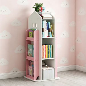 English Elm 4-Tier Rotating Bookcase with 360 Swivel Base for Kids Bedroom Study or Reading Nook W3101P484429