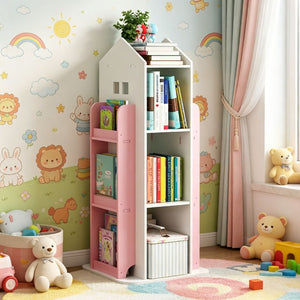 English Elm 4-Tier Rotating Bookcase with 360 Swivel Base for Kids Bedroom Study or Reading Nook W3101P484429