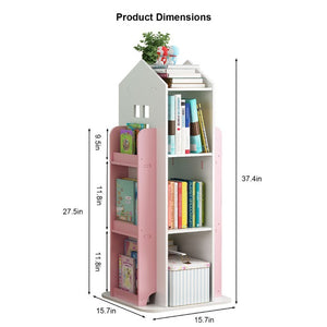 English Elm 4-Tier Rotating Bookcase with 360 Swivel Base for Kids Bedroom Study or Reading Nook W3101P484429