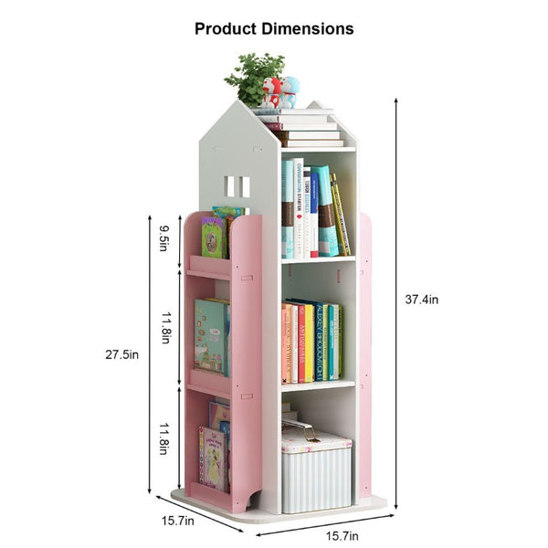 English Elm 4-Tier Rotating Bookcase with 360 Swivel Base for Kids Bedroom Study or Reading Nook W3101P484429