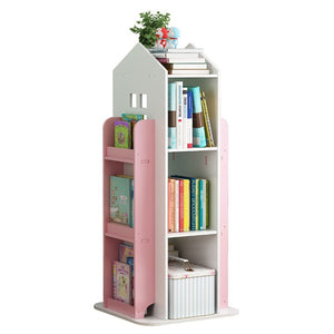 English Elm 4-Tier Rotating Bookcase with 360 Swivel Base for Kids Bedroom Study or Reading Nook W3101P484429