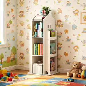 English Elm 4-Tier Rotating Kids Bookcase Spinning Floor Tower for Bedroom Playroom Study W3101P484433