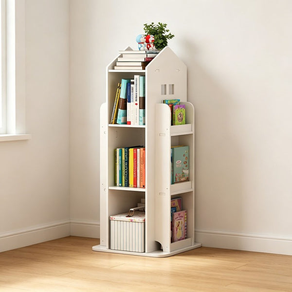 English Elm 4-Tier Rotating Kids Bookcase Spinning Floor Tower for Bedroom Playroom Study W3101P484433