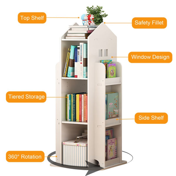 English Elm 4-Tier Rotating Kids Bookcase Spinning Floor Tower for Bedroom Playroom Study W3101P484433