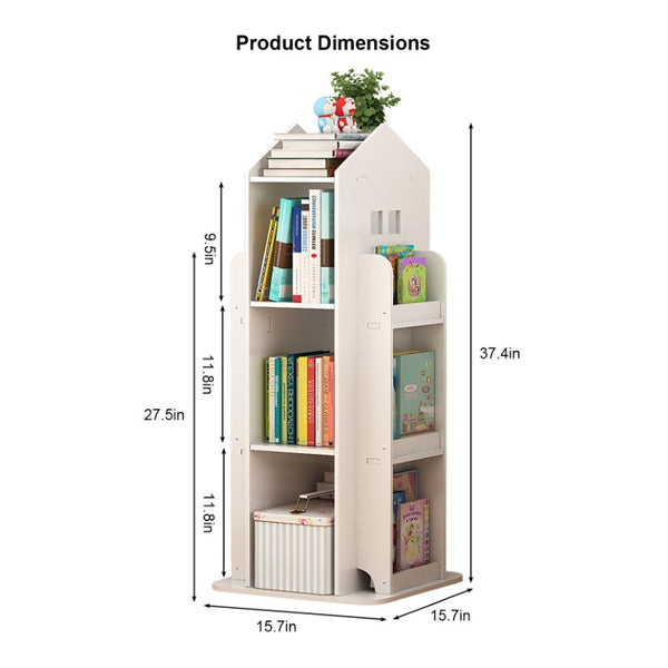 English Elm 4-Tier Rotating Kids Bookcase Spinning Floor Tower for Bedroom Playroom Study W3101P484433