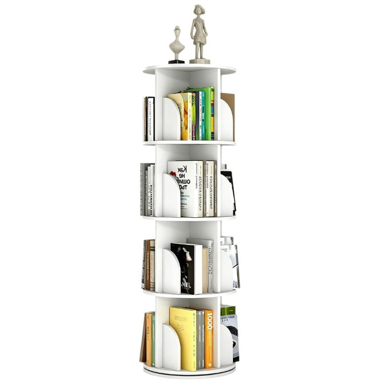 English Elm Rotating Bookcase Four Tier Spinning Tower Slim MDF Shelving for Bedroom or Study W3101P492522