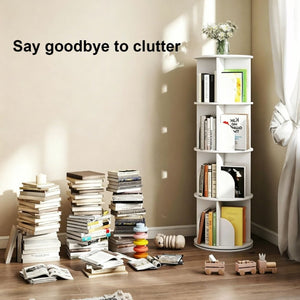 English Elm Rotating Bookcase Four Tier Spinning Tower Slim MDF Shelving for Bedroom or Study W3101P492522