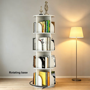 English Elm Rotating Bookcase Four Tier Spinning Tower Slim MDF Shelving for Bedroom or Study W3101P492522