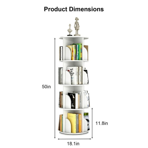 English Elm Rotating Bookcase Four Tier Spinning Tower Slim MDF Shelving for Bedroom or Study W3101P492522