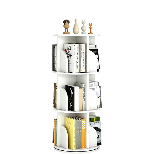 English Elm Rotating 3 Tier Floor Bookcase White Mdf 360 Spin Shelf for Bedroom Small Spaces W3101P492526