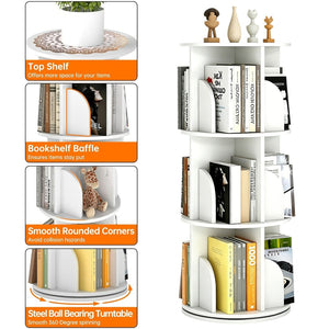English Elm Rotating 3 Tier Floor Bookcase White Mdf 360 Spin Shelf for Bedroom Small Spaces W3101P492526