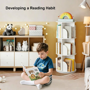 English Elm Rotating 3 Tier Floor Bookcase White Mdf 360 Spin Shelf for Bedroom Small Spaces W3101P492526