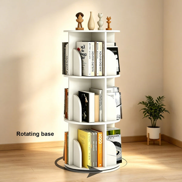 English Elm Rotating 3 Tier Floor Bookcase White Mdf 360 Spin Shelf for Bedroom Small Spaces W3101P492526