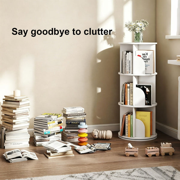 English Elm Rotating 3 Tier Floor Bookcase White Mdf 360 Spin Shelf for Bedroom Small Spaces W3101P492526