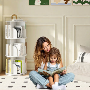 English Elm Rotating 3 Tier Floor Bookcase White Mdf 360 Spin Shelf for Bedroom Small Spaces W3101P492526