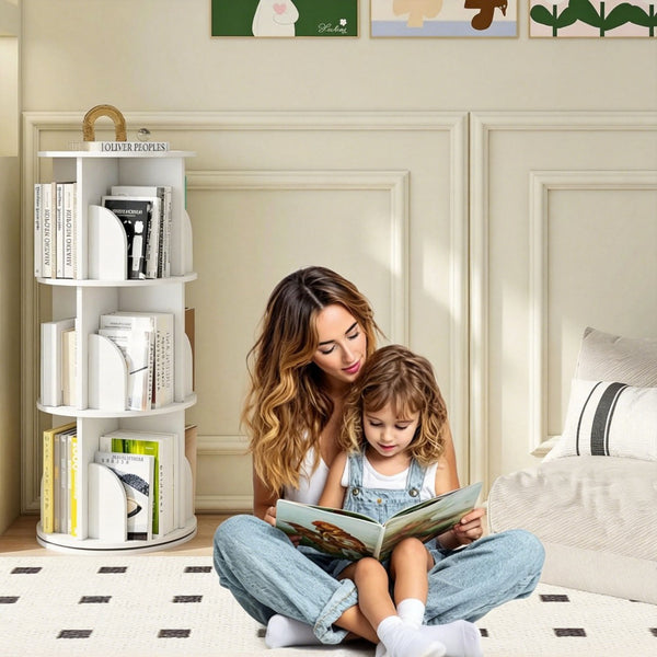 English Elm Rotating 3 Tier Floor Bookcase White Mdf 360 Spin Shelf for Bedroom Small Spaces W3101P492526