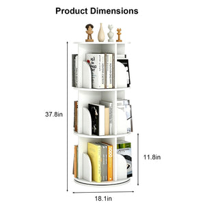 English Elm Rotating 3 Tier Floor Bookcase White Mdf 360 Spin Shelf for Bedroom Small Spaces W3101P492526